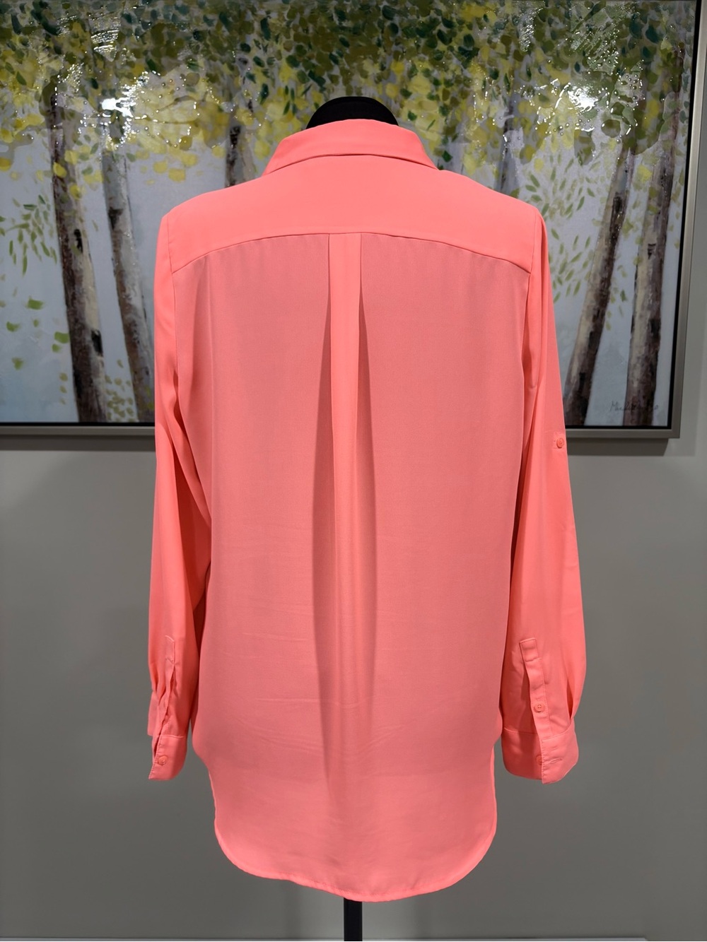 Apt. 9 Neon Peach Button-Up Blouse with Roll-tab Sleeves - Picture 4 of 13